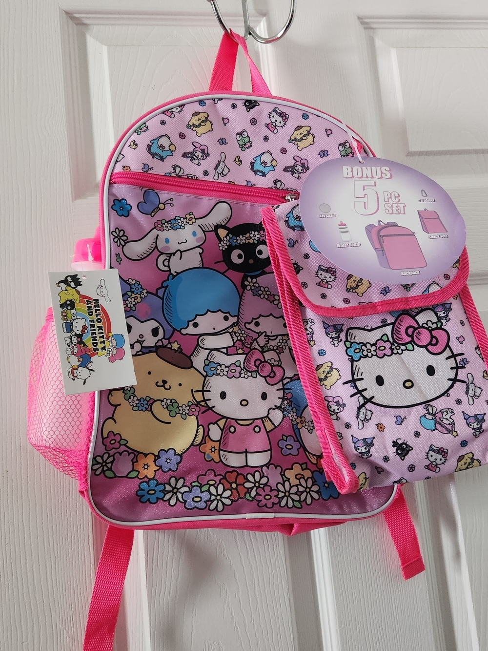 Sanrio Hello Kitty Pink Character Print Backpack with Bonus 5-Piece Set